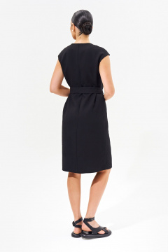 Классическое платье-халат из натуральной ткани с поясом для делового образа FOXY FOX 1550 черный - фото 2