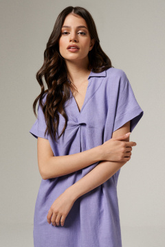 Платье из льняной ткани прямого кроя с карманами и разрезами Панда 174080w лиловый - фото 2