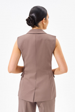 Жилет деловой классический двубортный из костюмной ткани FOXY FOX 1567 коричневый - фото 2