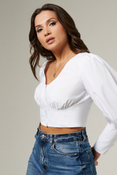 Блуза укороченная с оригинальным дизайном и пышным рукавом Панда 132140w белый - фото 2