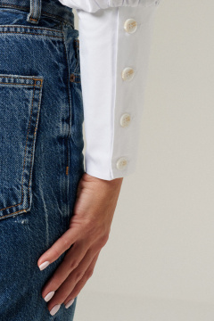 Блуза укороченная с оригинальным дизайном и пышным рукавом Панда 132140w белый - фото 5