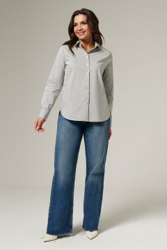 Блуза из хлопковой ткани с накладными карманами и клапанами Панда 162240w хаки - фото 1