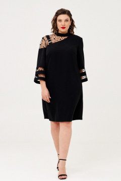 Платье нарядное с асимметричными кокетками и сеткой Almirastyle 330 черный - фото 3