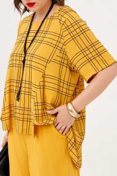 Блуза и брюки из текстиля с гипюром и резинкой летний комплект Almirastyle 348 горчица - фото 5