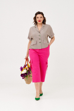 Блуза и брюки из текстиля с гипюром и защипами летний комплект Almirastyle 349 серый,фуксия - фото 5