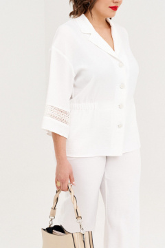 Блуза и брюки из текстиля и гипюра с вставками и резинкой летний комплект Almirastyle 353 белый - фото 5