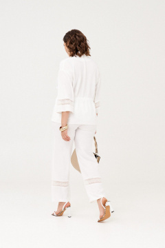 Блуза и брюки из текстиля и гипюра с вставками и резинкой летний комплект Almirastyle 353 белый - фото 4