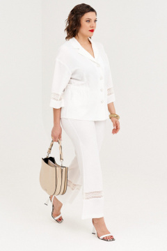 Блуза и брюки из текстиля и гипюра с вставками и резинкой летний комплект Almirastyle 353 белый - фото 3
