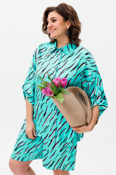 Бирюзовый костюм из шорт и рубашки из шелка Armani Anelli 1407 лазурный - фото 3