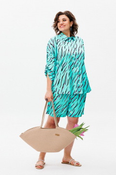 Бирюзовый костюм из шорт и рубашки из шелка Armani Anelli 1407 лазурный - фото 2