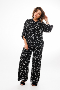 Летний льняной костюм из рубашки и брюк с ярким принтом Anelli 1406 ночь - фото 3