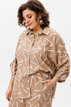 Летний льняной костюм из рубашки и брюк с ярким принтом Anelli 1406 айвори - фото 4