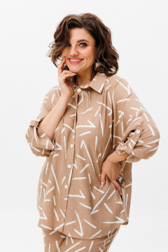 Летний льняной костюм из рубашки и брюк с ярким принтом Anelli 1406 айвори - фото 2