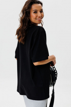 Черная оверсайз футболка из трикотажа для каждого дня GO F1001/40-02. 164-170 - фото 4