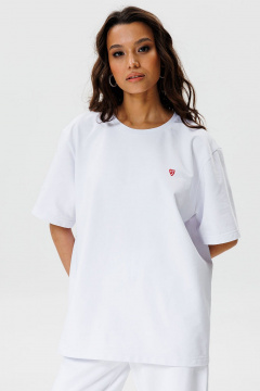 Белая оверсайз футболка с вышивкой и карманом GO F1001/01-01. 164-170 - фото 4