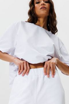 Белая оверсайз футболка с вышивкой и карманом GO F1001/01-01. 164-170 - фото 2