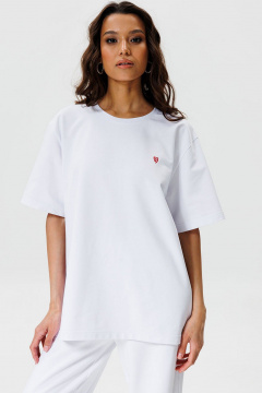 Белая оверсайз футболка с вышивкой и карманом GO F1001/01-01. 164-170 - фото 1