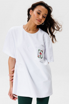 Белая футболка стопроцентного хлопка с вышивкой и карманом GO F1005f/01-01. 164-170 - фото 1