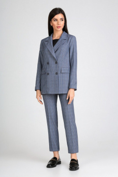 Синий двухбортный пиджак в клетку для делового образа IVARI 205 клетка_сирень - фото 2