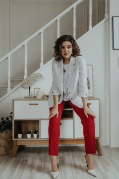 Блуза, брюки, жакет Ольга Стиль С-707/1 полоска_красный - фото 2