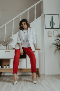 Блуза, брюки, жакет Ольга Стиль С-707/1 полоска_красный - фото 1
