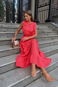 Льняное летнее платье с воланами и пуговицами Pavlova 160 коралловое - фото 2