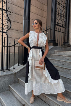 Льняное платье с воланами на пуговицах и воланами Pavlova 160 разноцветное2 - фото 1