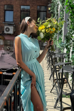 Платье из льна с воланами на каждый день Pavlova 162 бирюза - фото 2