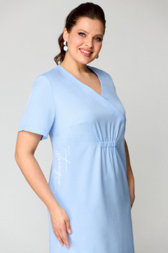 Платье летнее из лен текстиля с ассиметричным подрезом Мишель стиль 1193 голубой - фото 4