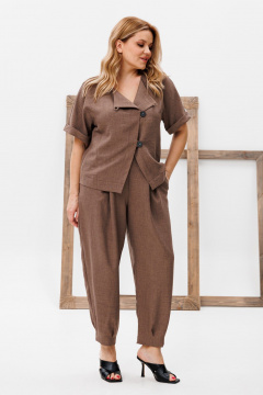 Костюм летний женский из льна: жакет и брюки Michel chic 1337/1 коричневый - фото 4
