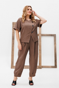Костюм летний женский из льна: жакет и брюки Michel chic 1337/1 коричневый - фото 1