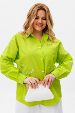 Блуза летняя оверсайз с длинным рукавом из хлопка Michel chic 778 салатовый - фото 3