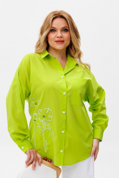 Блуза летняя оверсайз с длинным рукавом из хлопка Michel chic 778 салатовый - фото 1