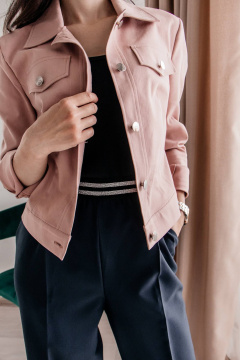 Джинсовый жакет демисезонный розовый из хлопка Legend Style G-005 пудра - фото 1