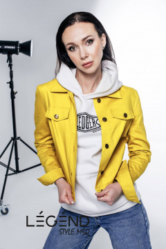 Джинсовый жакет демисезонный желтый из хлопка Legend Style G-005 горчичиный - фото 5
