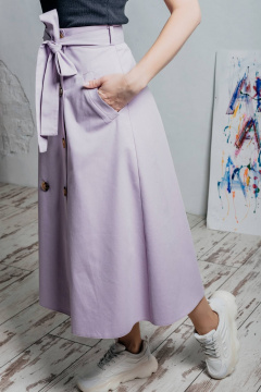 Юбка-трапеция из джинса с пуговицами и поясом для стильных образов Legend Style S-009 лиловый - фото 2