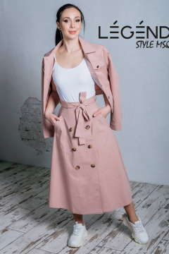 Юбка-трапеция из облегченного джинса с защипами и поясом Legend Style S-009 пудра - фото 3