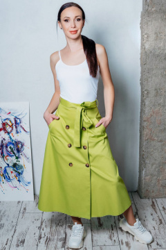 Юбка трапеция демисезонная из хлопкового текстиля Legend Style S-009 яблоко - фото 1