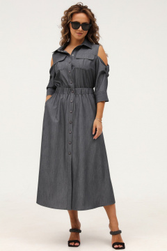 Платье ежедневное серое рубашечного типа с карманами Angelina & Сo 986 - фото 3