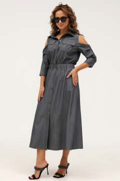 Платье ежедневное серое рубашечного типа с карманами Angelina & Сo 986 - фото 2
