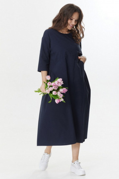 Свободное платье из текстиля с функциональными карманами Магия моды 2440 темно-синий - фото 4