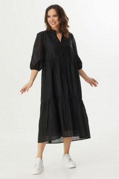 Легкие ярусные платье из тонкой поливискозы с разрезом Магия моды 2409 черный - фото 5