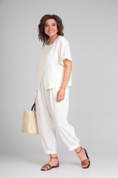 Костюм из льна-жакет и брюки-шаровары на каждый день Michel chic 1337/1 молоко - фото 3