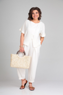 Костюм из льна-жакет и брюки-шаровары на каждый день Michel chic 1337/1 молоко - фото 1