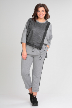 Костюм из трикотажа брюки и джемпер свободного кроя Michel chic 1329/1 серый - фото 1