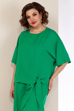 Летний костюм двойка блуза с поясом и брюки палаццо Shetti 4055 изумруд - фото 4
