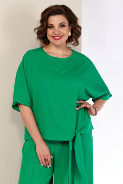Летний костюм двойка блуза с поясом и брюки палаццо Shetti 4055 изумруд - фото 3