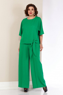 Летний костюм двойка блуза с поясом и брюки палаццо Shetti 4055 изумруд - фото 2