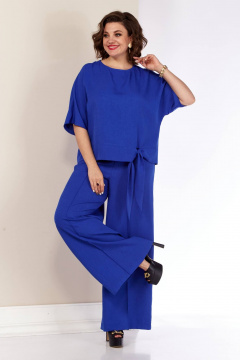 Летний костюм с блузой и брюками-клеш из текстиля Shetti 4055 василек - фото 5