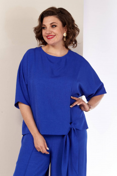 Летний костюм с блузой и брюками-клеш из текстиля Shetti 4055 василек - фото 4